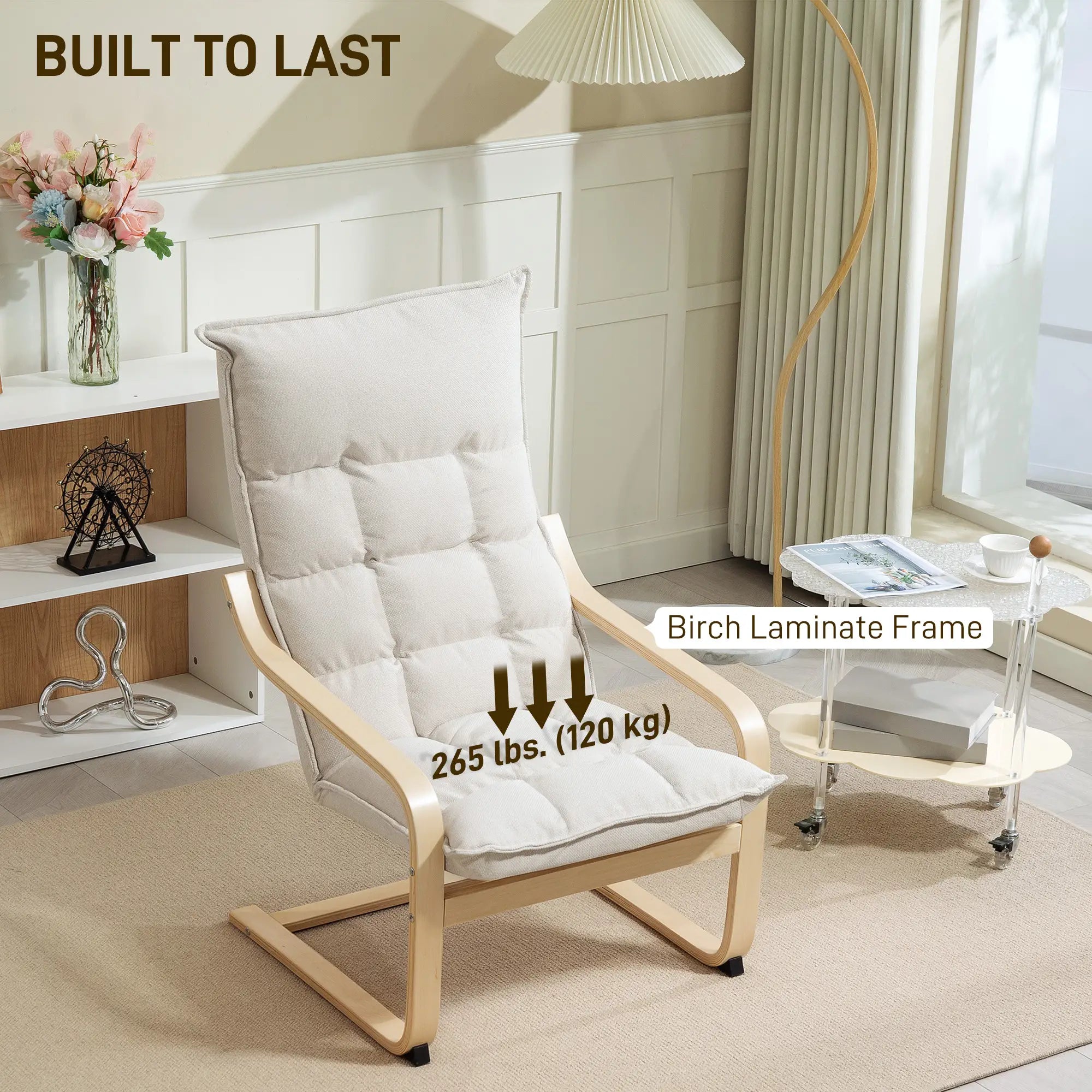 Modern Armchair, Upholstered Accent Chair, Curved Leg, Cream White Accent Chairs at Gallery Canada