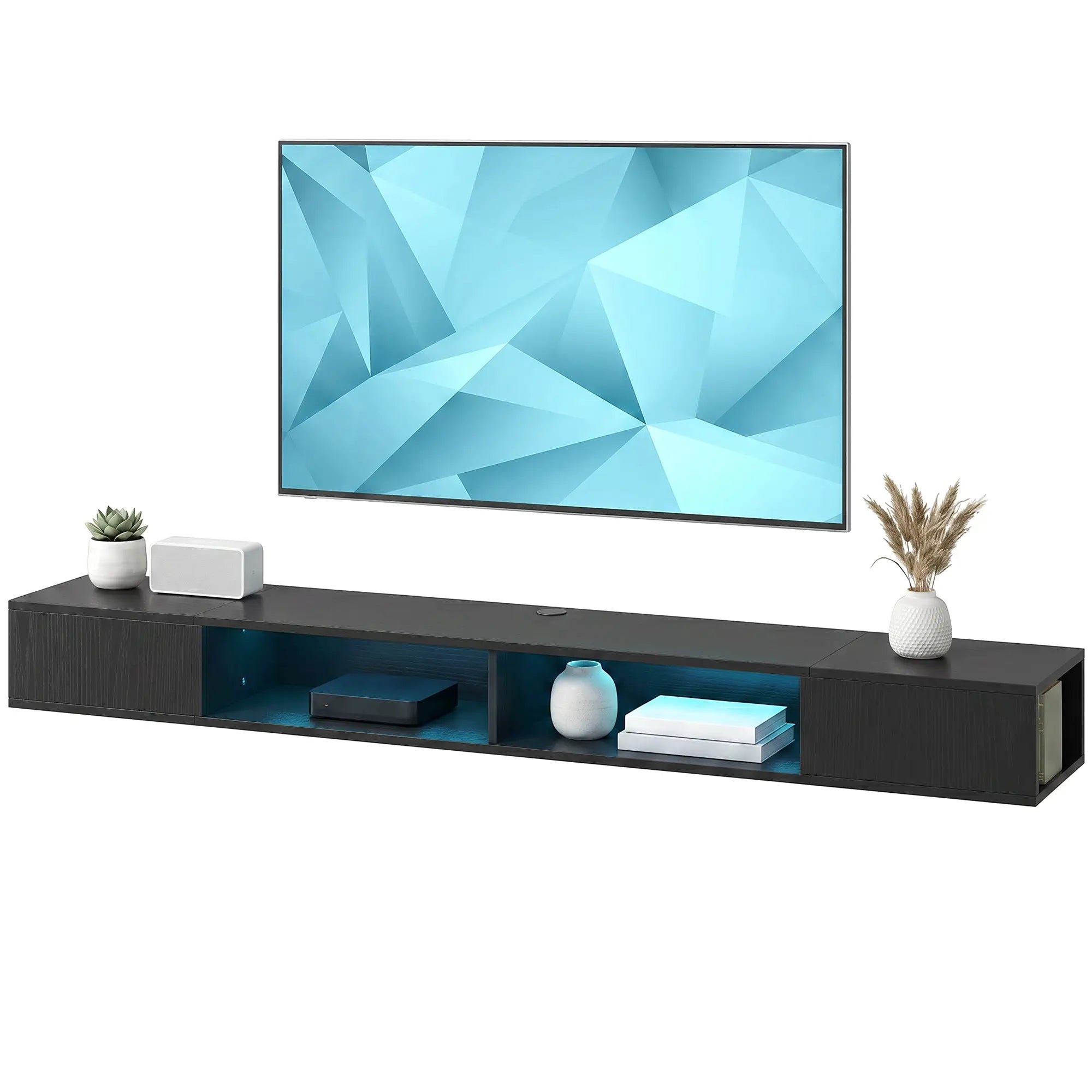 TV Stand with RGB LED Lights, Entertainment Center with Open Shelves for 75 Inch TV, Black Wood Grain TV Stands Black Wood Grain at Gallery Canada