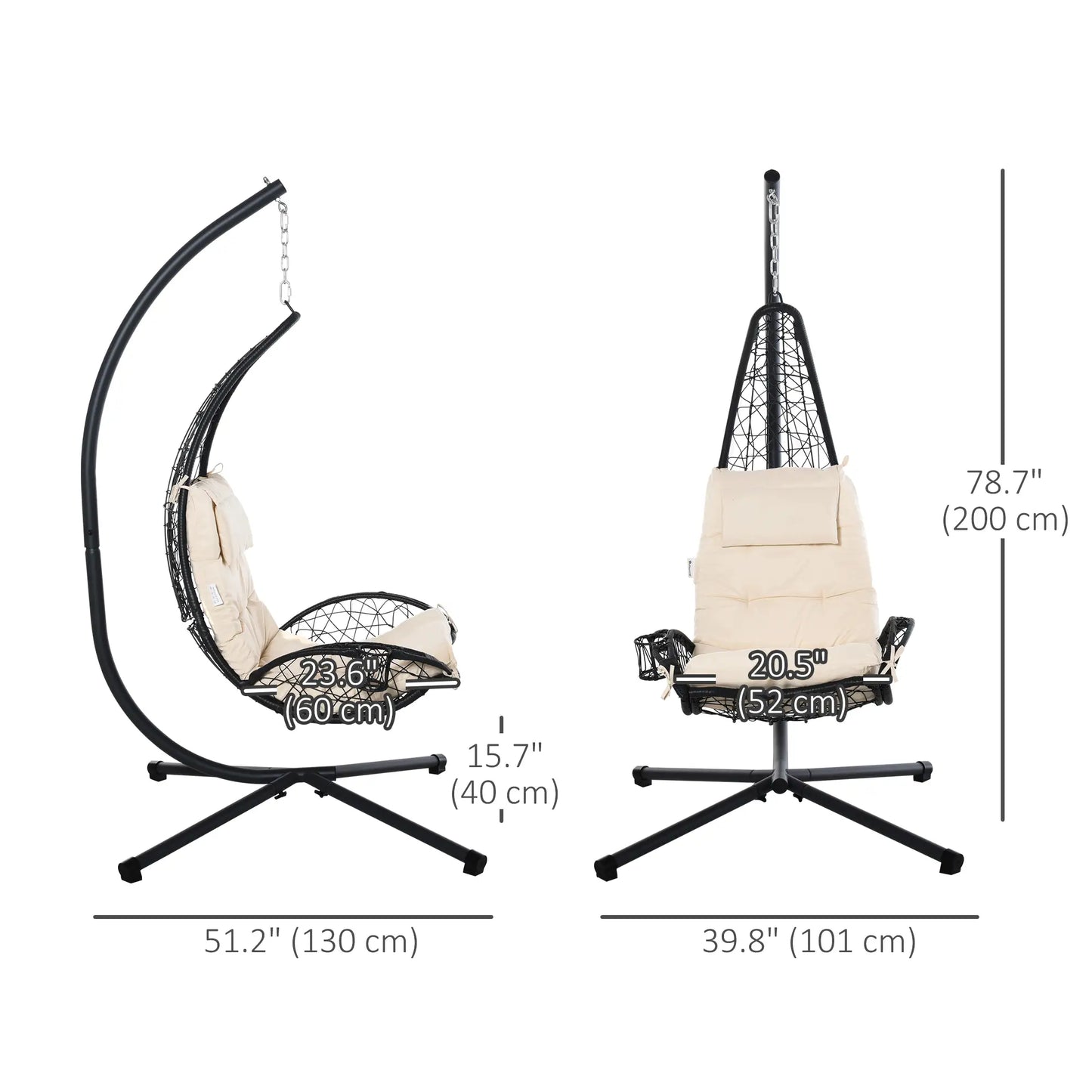 Wicker Hanging Egg Chair with Stand, Cushion, Pillow, Cup Holder, Beige Patio Swings with Stand at Gallery Canada