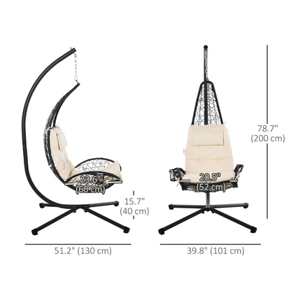 Wicker Hanging Egg Chair with Stand, Cushion, Pillow, Cup Holder, Beige Patio Swings with Stand at Gallery Canada
