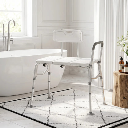 Banc de transfert pour baignoire avec accoudoir, dossier, chaise de douche, blanc