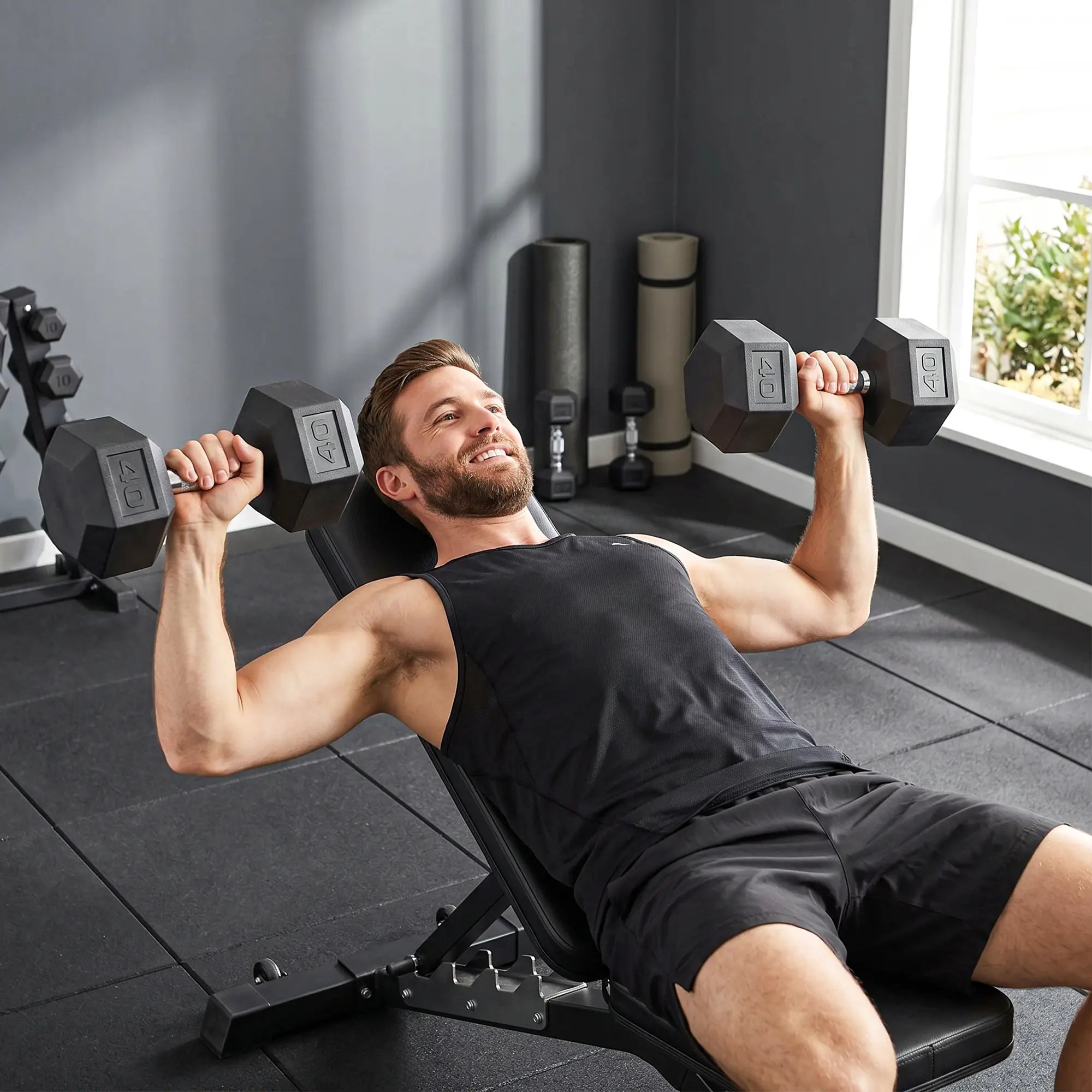 2x40 Lbs Rubber Hex Dumbbell, Weight Barbell for Gym, Black Dumbbells & Barbells at Gallery Canada