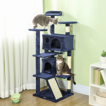 54" Cat Tree, Multi-Level Tower, Scratching Posts, Condos, Bed, Dark Blue Cat Towers at Gallery Canada
