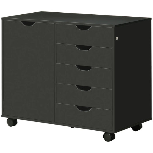 5-Drawer Lateral Filing Cabinet with Door, Adjustable Shelf, Wheels, Black Storage Cabinets Black at Gallery Canada