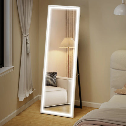 LED Mirror, Dimmable 3 Color Lights, 64" x 21" Rectangular, White Full Length Mirrors at Gallery Canada