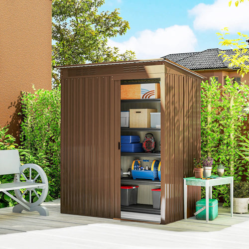 5.2' x 3.5' Metal Garden Shed, Easy Assembly, Light Brown