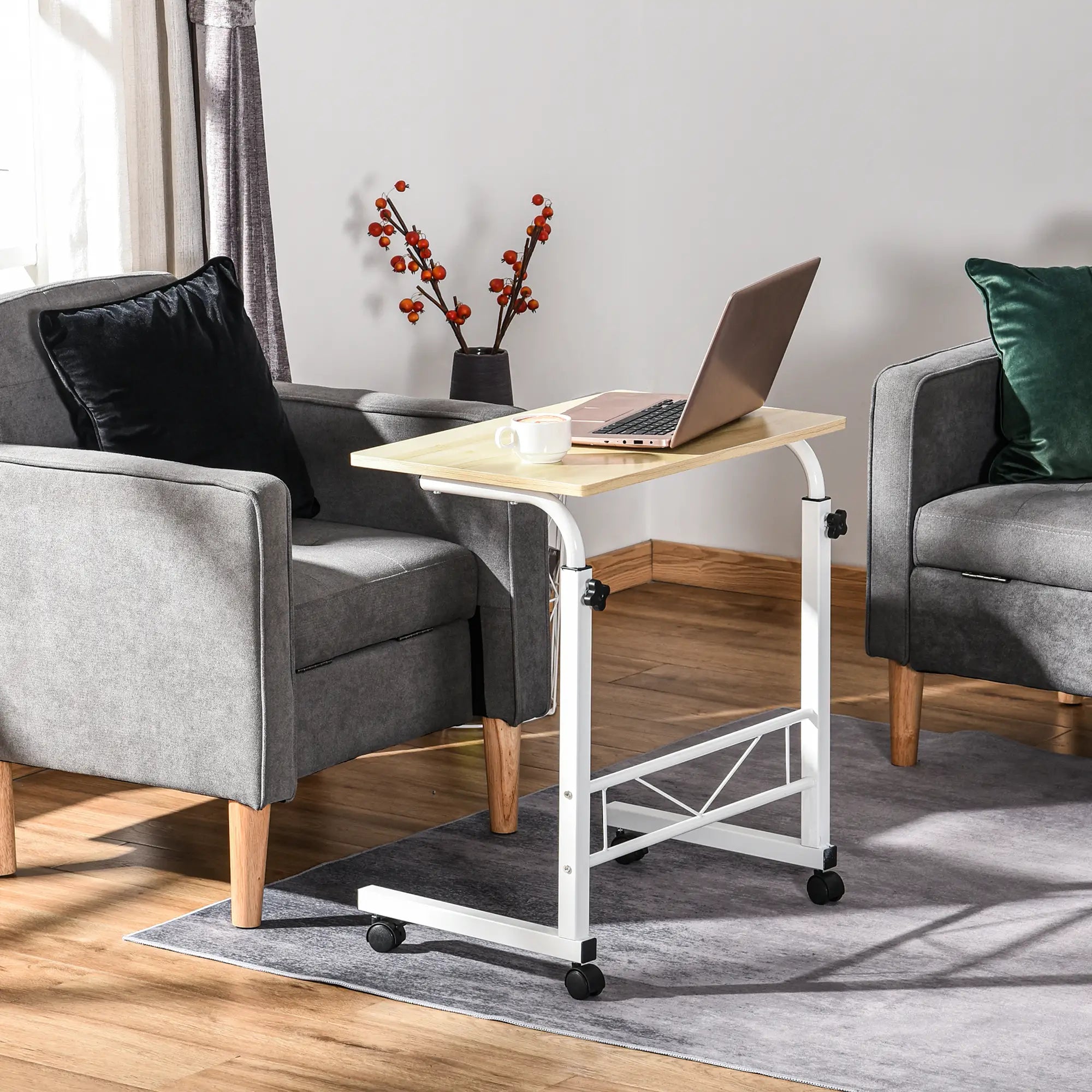Adjustable Height Mobile Standing Desk, 23.5 Inch, Natural Wood Side Tables at Gallery Canada