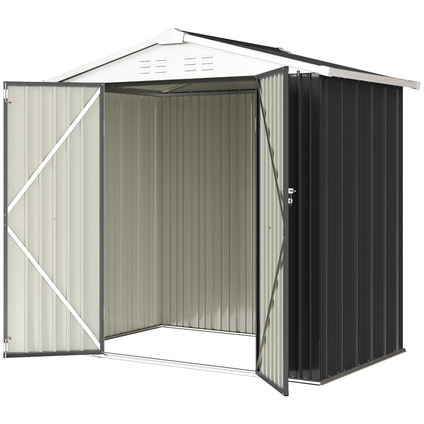 6.5' x 4' Metal Outdoor Storage Shed, Lockable Doors, 4 Vents, Dark Grey Sheds Dark Grey at Gallery Canada
