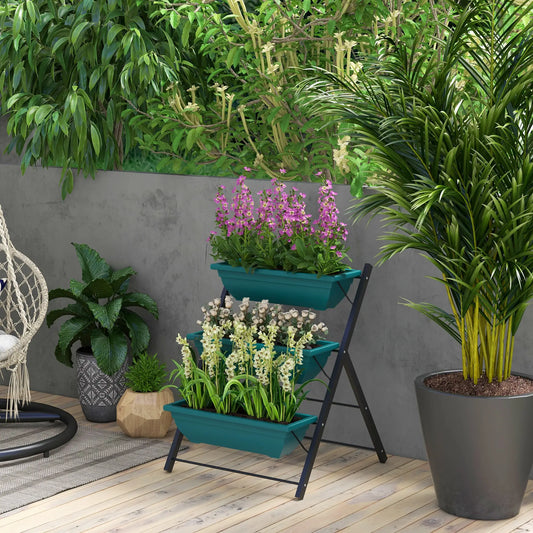3-Tier Vertical Garden Planter, Outdoor Plant Stand for Vegetables Flowers Plant Stands Green, Black at Gallery Canada