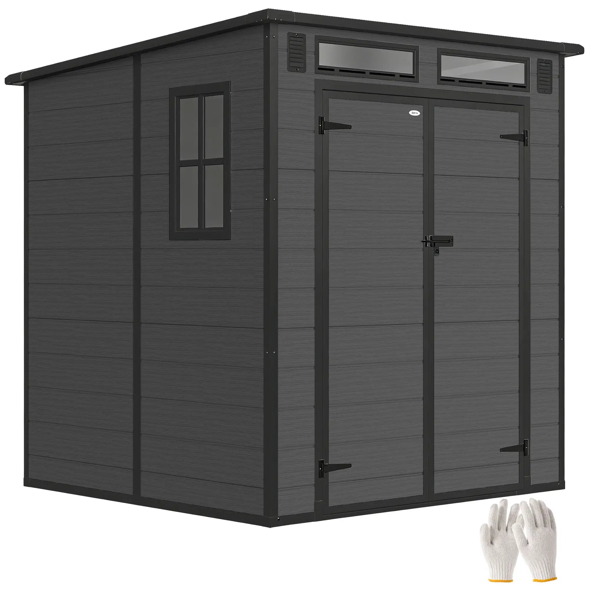 6' x 6' Outdoor Storage Shed, Plastic Garden Shed, Dark Grey, Dark Grey Sheds at Gallery Canada