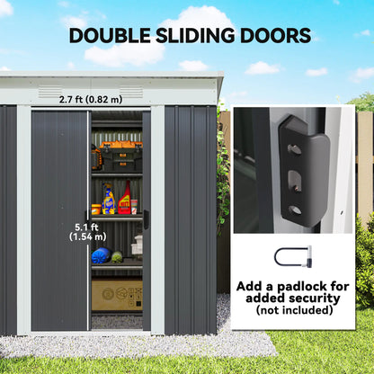 6' x 4' Metal Outdoor Storage Shed, Garden Tool Organizer, Charcoal Grey Sheds at Gallery Canada