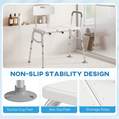 Banc de transfert pour baignoire avec accoudoir, dossier, chaise de douche, blanc