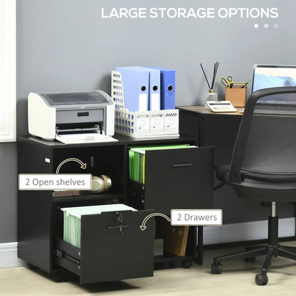 Mobile Printer Stand, Lateral File Cabinet with Lock, A4 Size, Black Office Cabinets & Cupboards at Gallery Canada