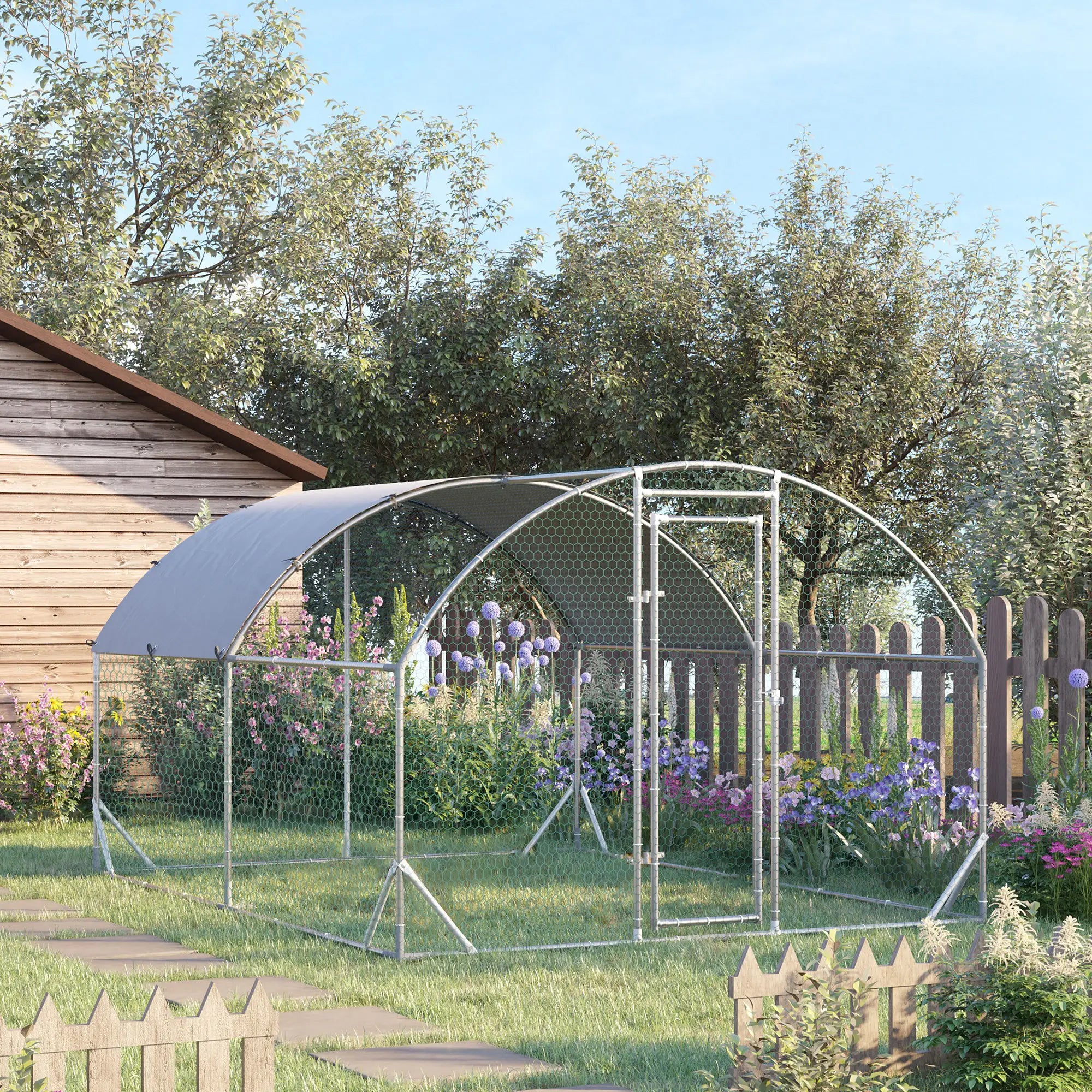 Large Metal Chicken Coop, Walk-In Enclosure, 9.2' x 12.5' x 6.5', Silver Chicken Coops at Gallery Canada