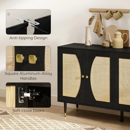 55" Sideboard Buffet Cabinet, Boho Storage With Adjustable Shelves, Black Storage Cabinets at Gallery Canada