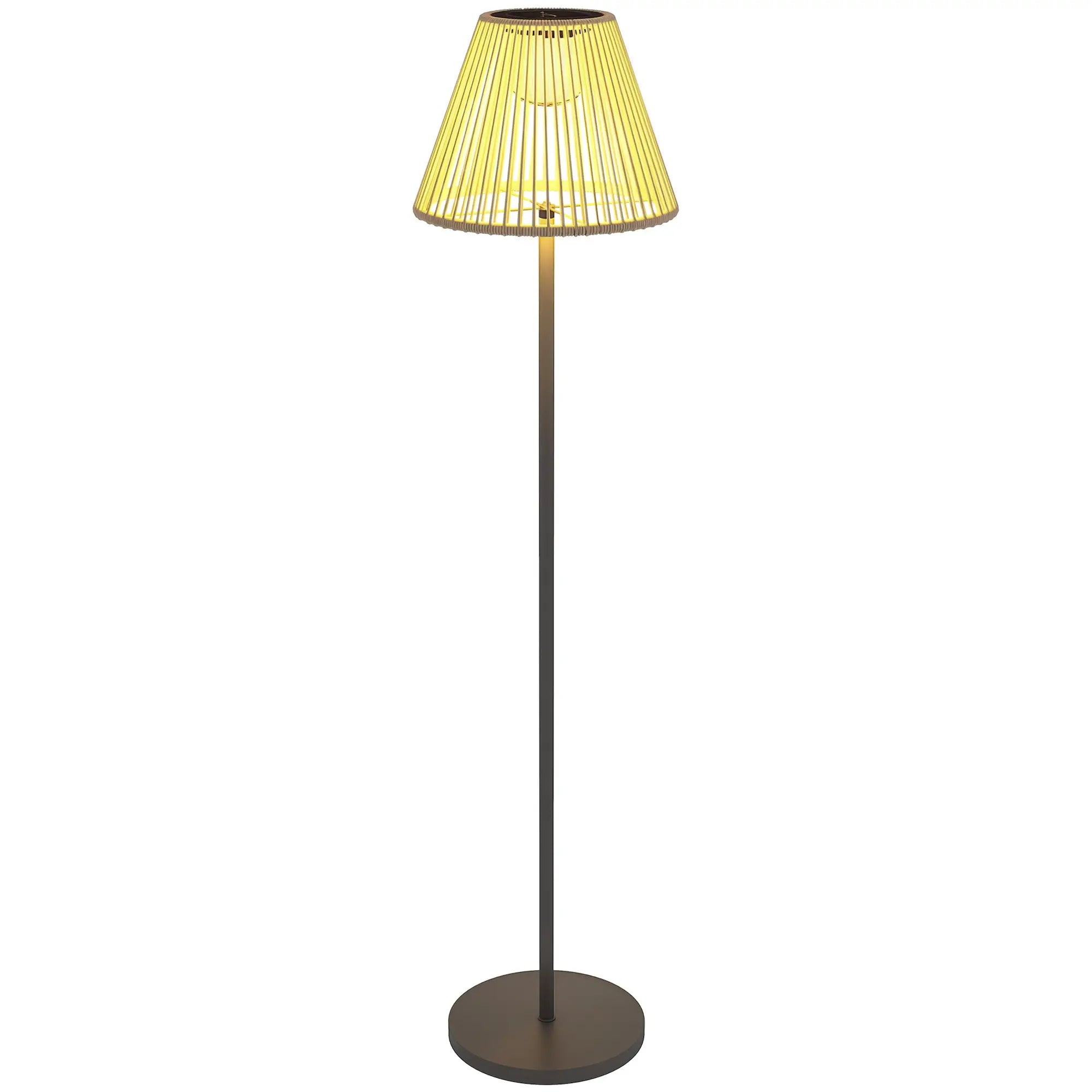 Wicker Outdoor Floor Lamp, Solar Lantern, Auto LED Lights, IP44, Grey Solar Post Lamps at Gallery Canada
