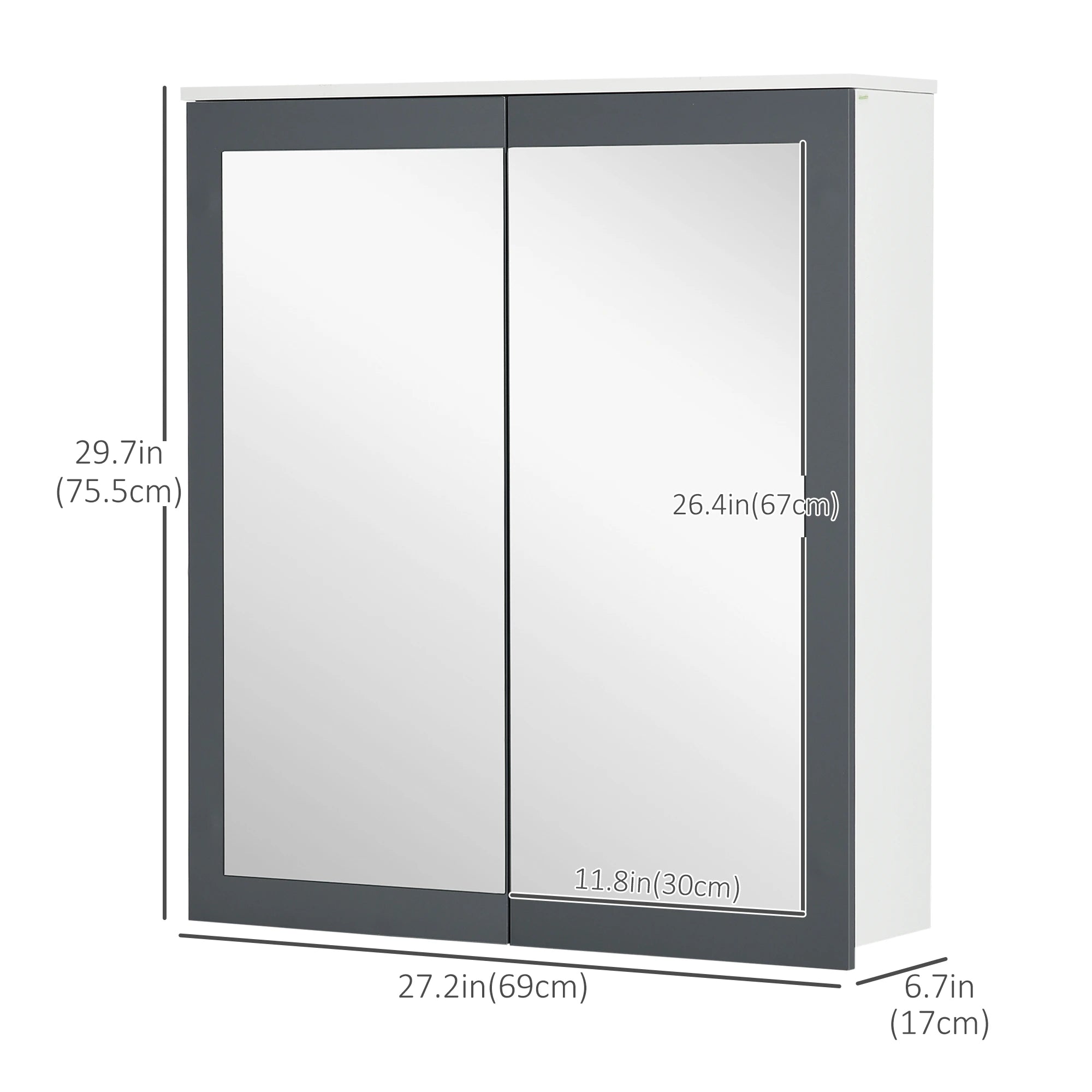 Wall Mounted Bathroom Mirror Cabinet, Double Doors, Adjustable Shelves, White Mirror Medicine Cabinets at Gallery Canada