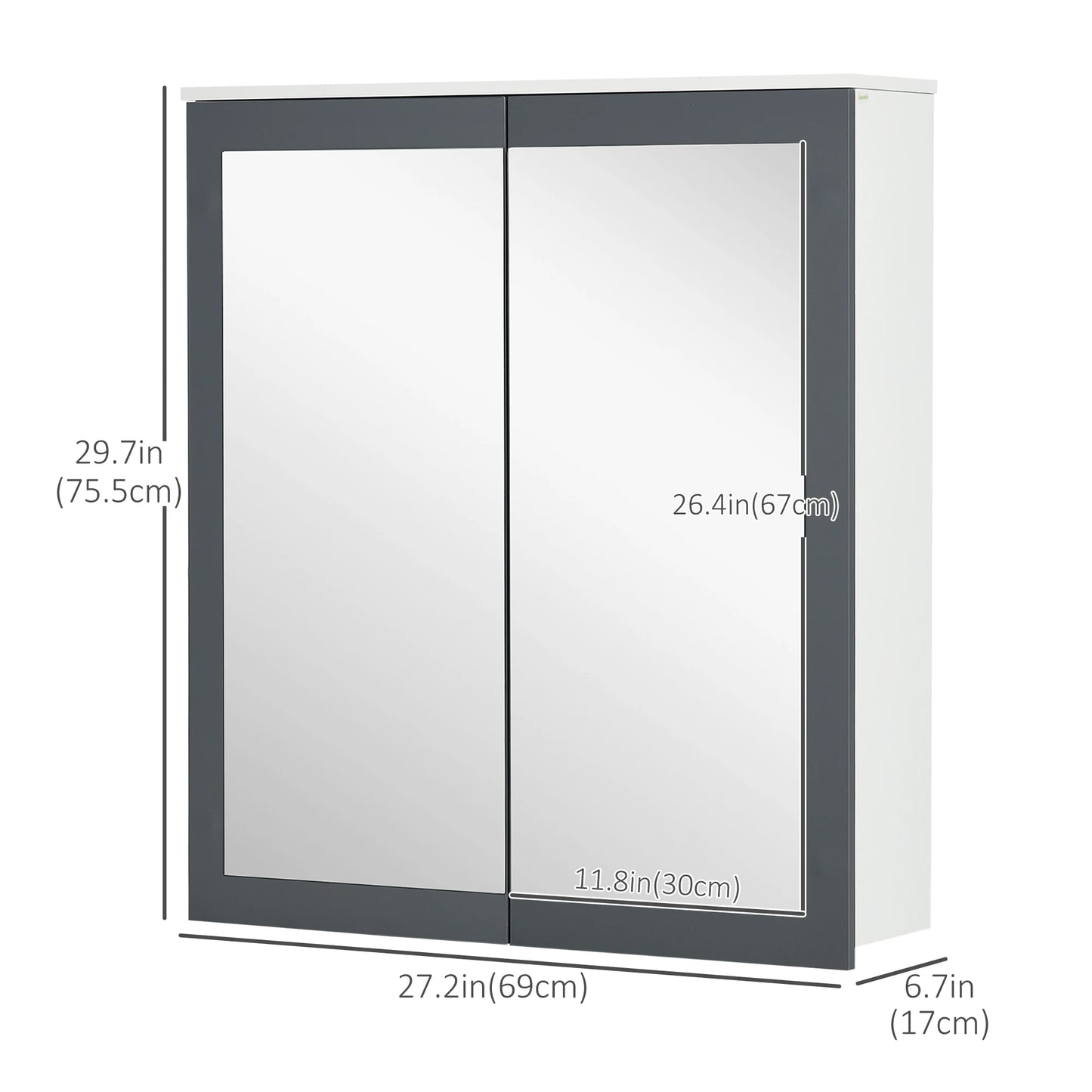 Wall Mounted Bathroom Mirror Cabinet, Double Doors, Adjustable Shelves, White Mirror Medicine Cabinets at Gallery Canada