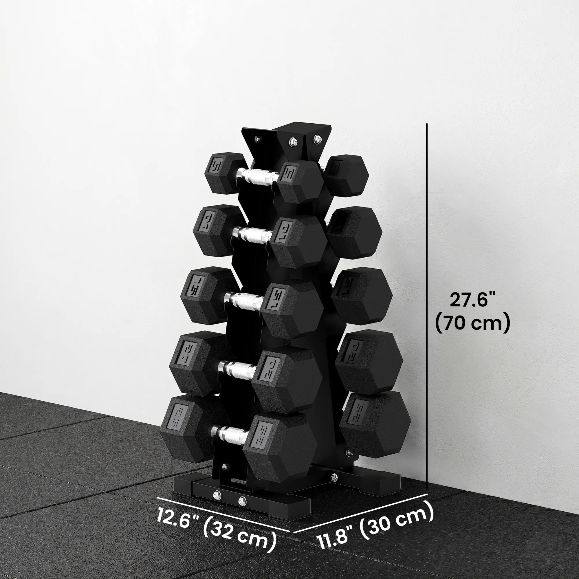Hex Dumbbell Set with Rack, 150lbs Rubber-Coated, Non-Slip Handles, Rubber-Coated Dumbbells & Barbells at Gallery Canada