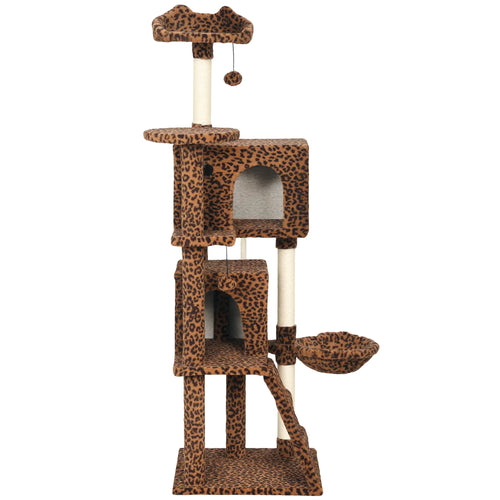 63 Inch Cat Tree with Sisal Posts, Condos, Plush Perches, Hammock, Ladder