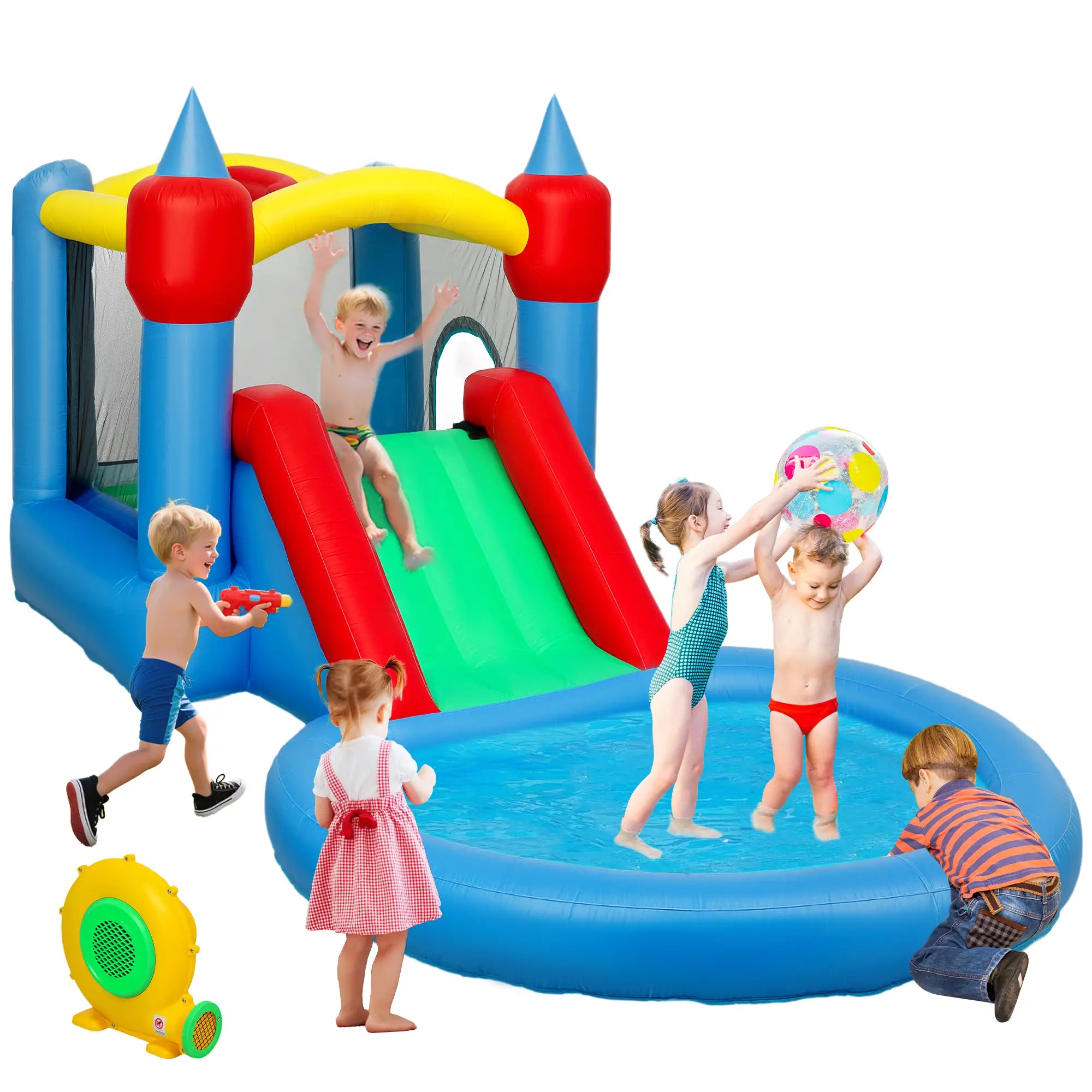 Inflatable Bounce House with Slide, Basketball, Ball Pit, 163