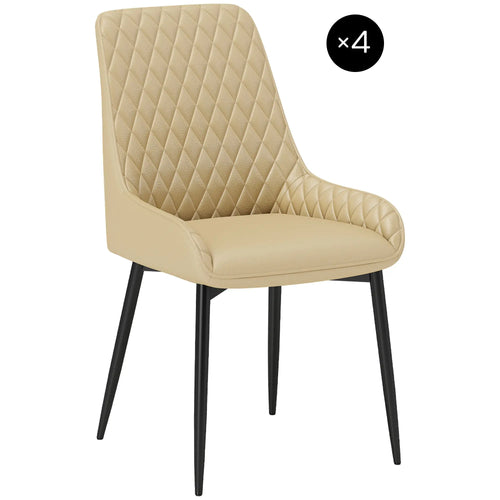 Upholstered Kitchen Chairs Set of 4, Diamond Tufting, Steel Legs, Khaki