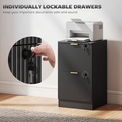Lockable Filing Cabinet, 2 Fluted Drawers, Adjustable Hanging Rails, Black Office Cabinets & Cupboards at Gallery Canada