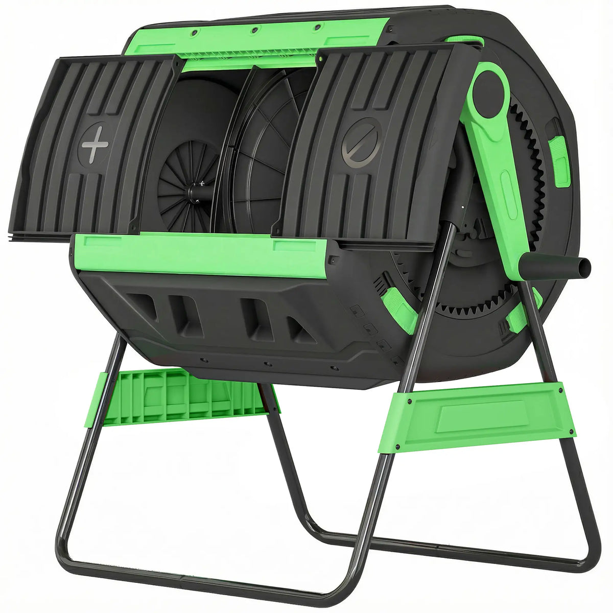 53 Gal Dual Chamber Tumbling Composter, Adjustable Vents, BPA Free, Green