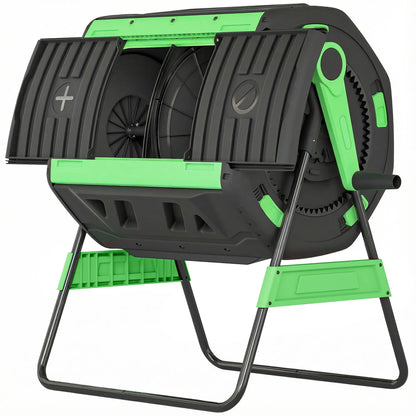 53 Gal Dual Chamber Tumbling Composter, Adjustable Vents, BPA Free, Green