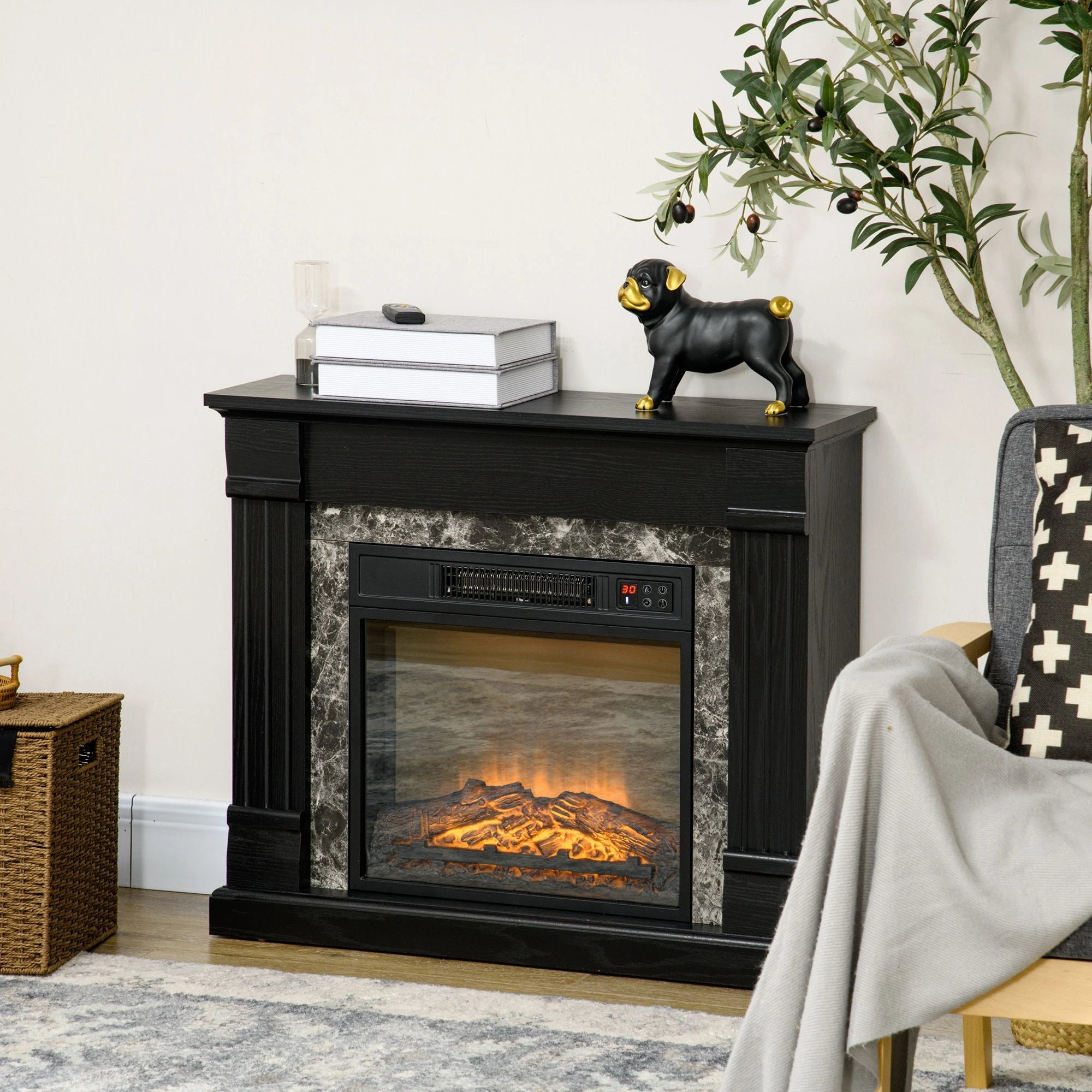 Electric Fireplace Mantel, Freestanding Heater, Realistic Flame, Adjustable Temperature, Timer, Remote, Black Electric Fireplaces at Gallery Canada
