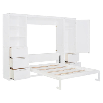 Murphy Bed with Storage, Space-Saving Wall Bed, 120" L x 20" W x 88.5" H, White Bed Frames at Gallery Canada