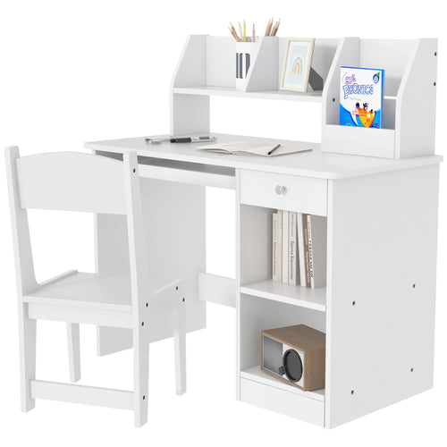 Kids Desk and Chair Set, Study Table for 5-8 Year Old, White
