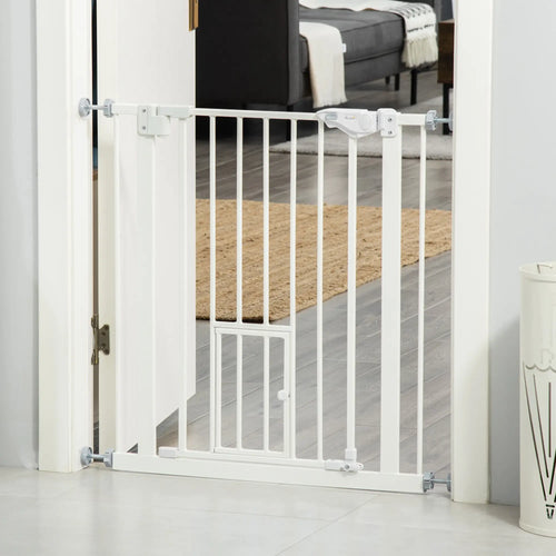 Extra Wide Pet Gate With Cat Door, Auto Closing, 29-32 Inch, White