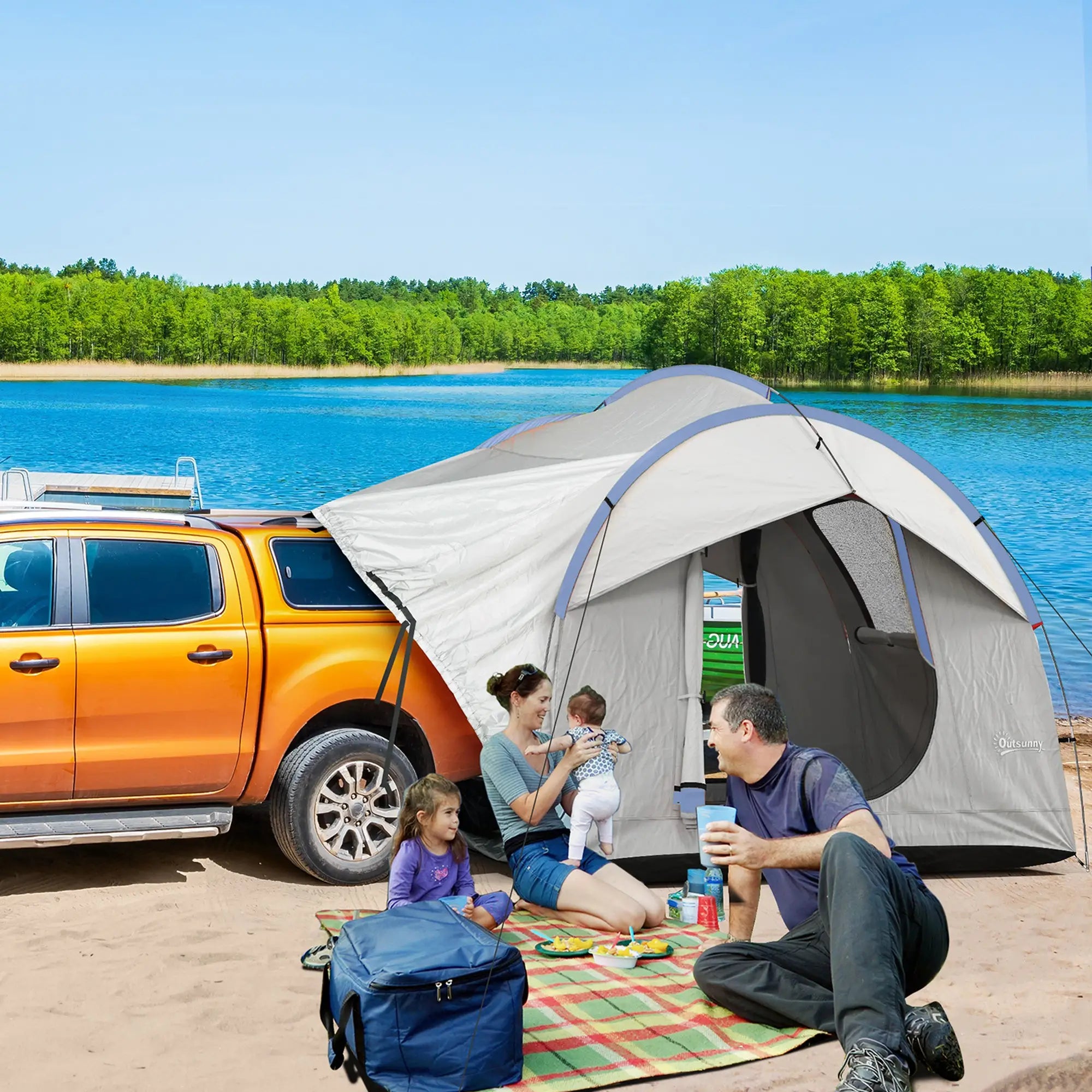 2000mm Waterproof SUV Tent, 3 Doors, Mesh Window, Grey, Blue Camping Tents at Gallery Canada