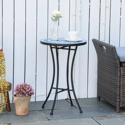 Round Mosaic Patio Table, Metal Frame, Outdoor Garden Furniture, Blue Patio Side Tables at Gallery Canada