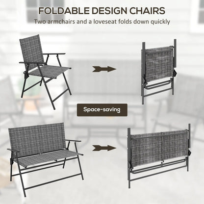 4 Piece Patio Furniture Set, Two Foldable Armchairs, Loveseat, Glass Top Table, Mixed Grey Patio Furniture Sets at Gallery Canada