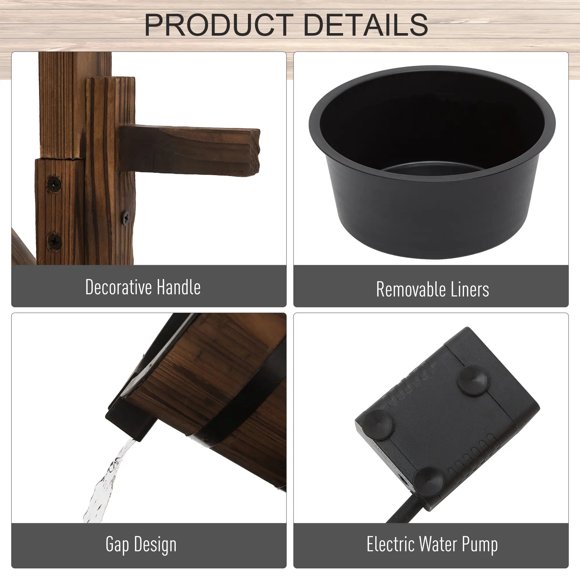 Outdoor Waterfall Fountain With Pump, Natural Wood Wishing Well, 22.5x22.5x47.25 Water Fountains at Gallery Canada