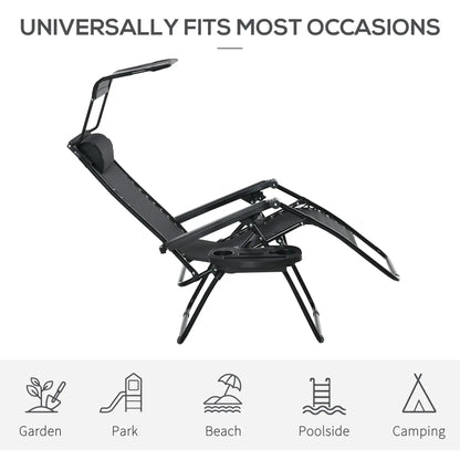 2 Piece Foldable Lounge Chair with Canopy Shade, Outdoor Zero Gravity Chair w/ Side Tray &; Cup Holder, Reclining Lounger w/ Breathable Mesh Fabric Seat, Pillow, Black Lounger Chairs at Gallery Canada