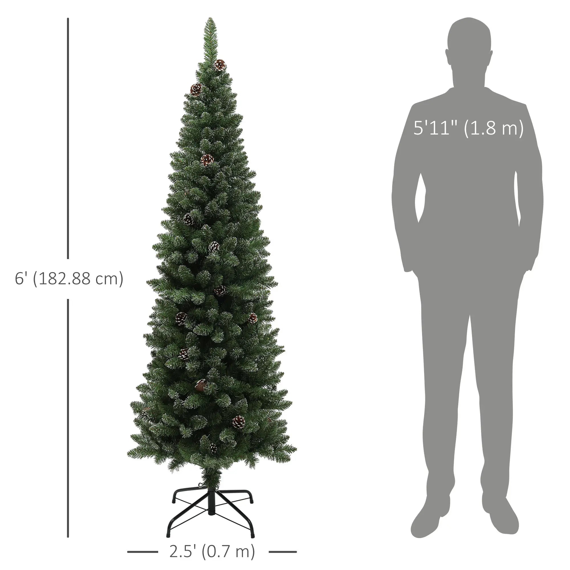 6ft Artificial Pencil Christmas Tree, 618 Branches, Pinecones, Metal Stand Pencil Christmas Trees at Gallery Canada