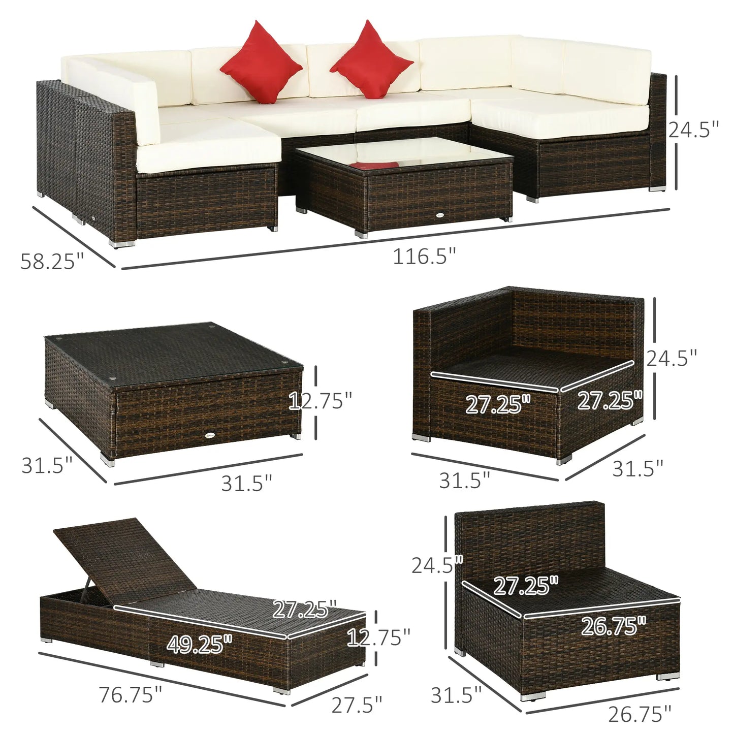 9-Piece Wicker Patio Furniture Set, with Cushion, Cream White Patio Furniture Sets at Gallery Canada