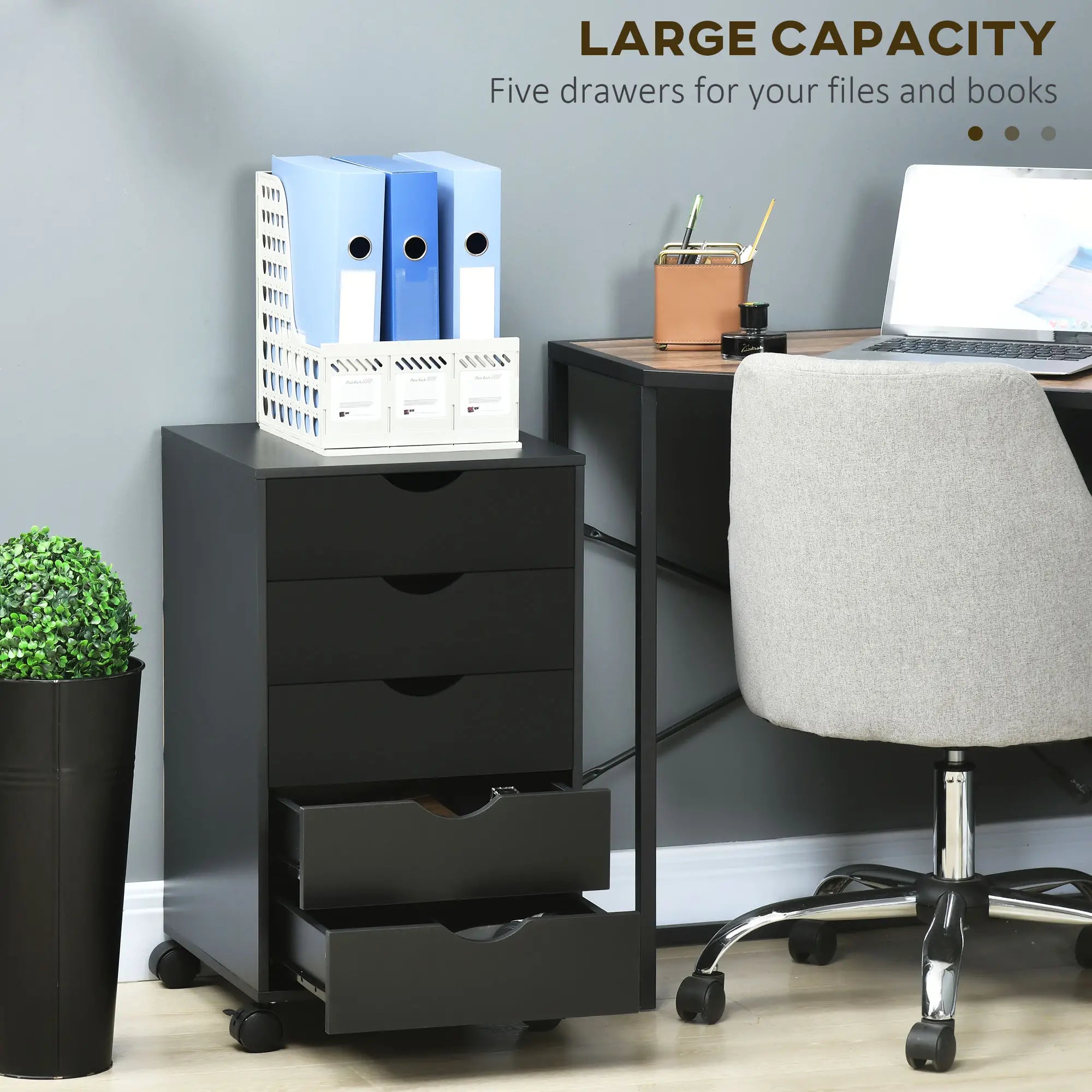 5 Drawer File Cabinet on Wheels, 15.7
