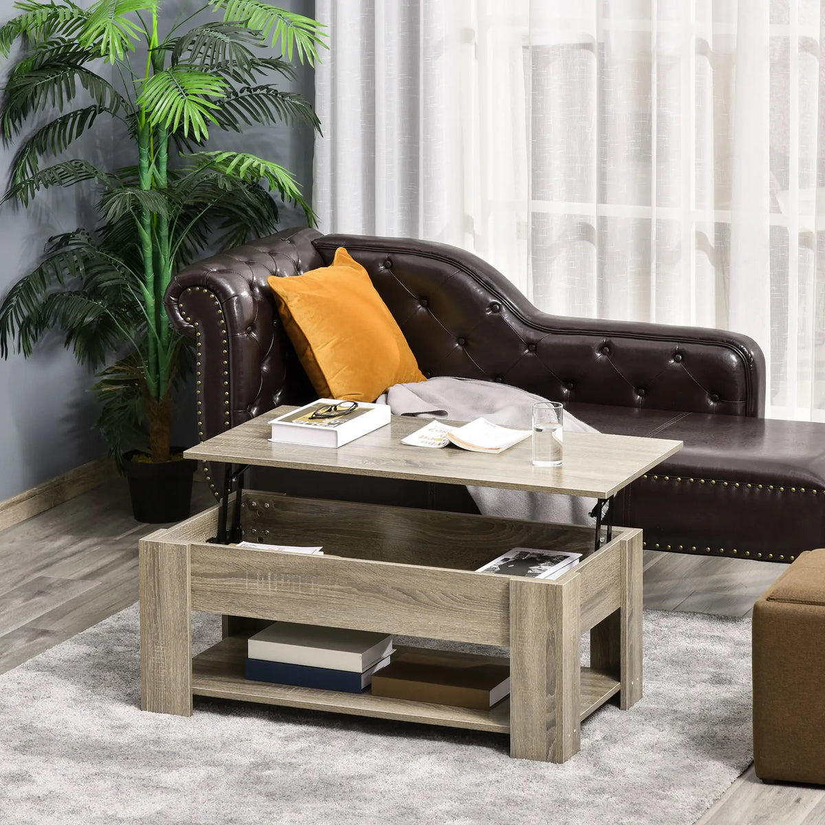 Lift Top Coffee Table, Hidden Storage, Open Shelf, Living Room, Grey Coffee Tables at Gallery Canada