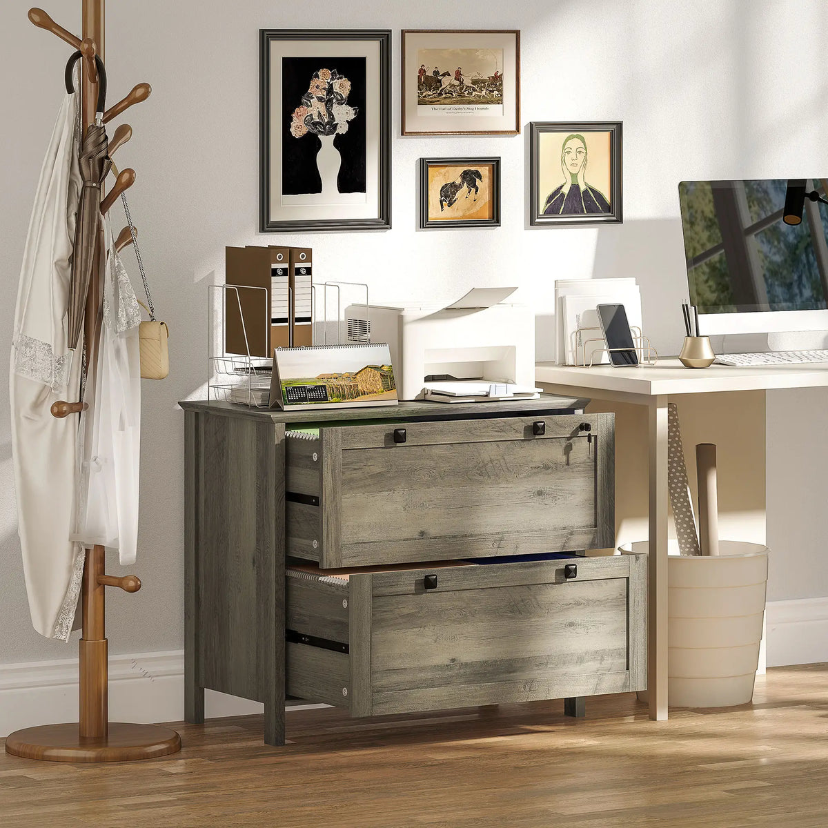 2 Drawer File Cabinet, Lockable, Adjustable Hanging Bar, Letter, A4 Size, Weathered Grey Oak Office Cabinets & Cupboards at Gallery Canada