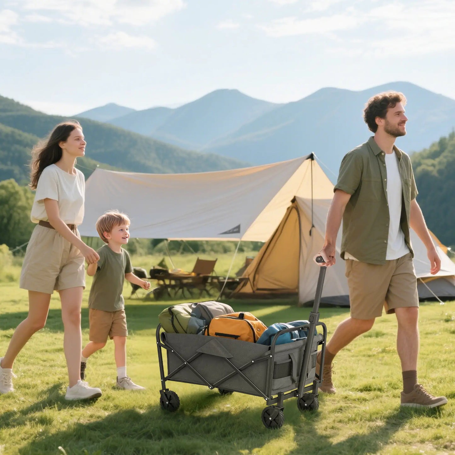 Collapsible Folding Garden Cart, Heavy Duty Lawn Wagon, Grey Bike Cargo Trailers at Gallery Canada