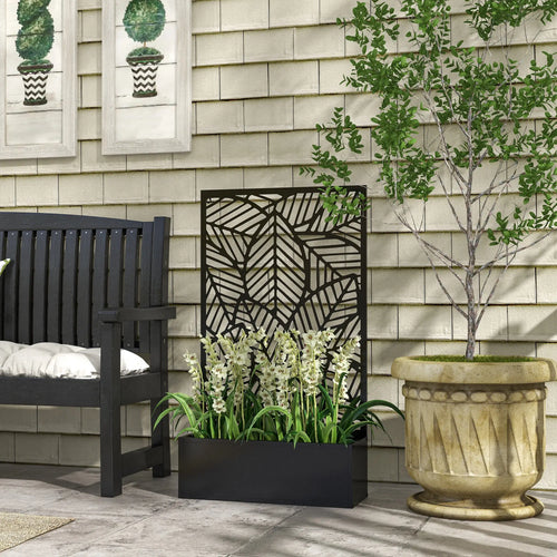 Metal Outdoor Raised Garden Bed, Privacy Screen, Black