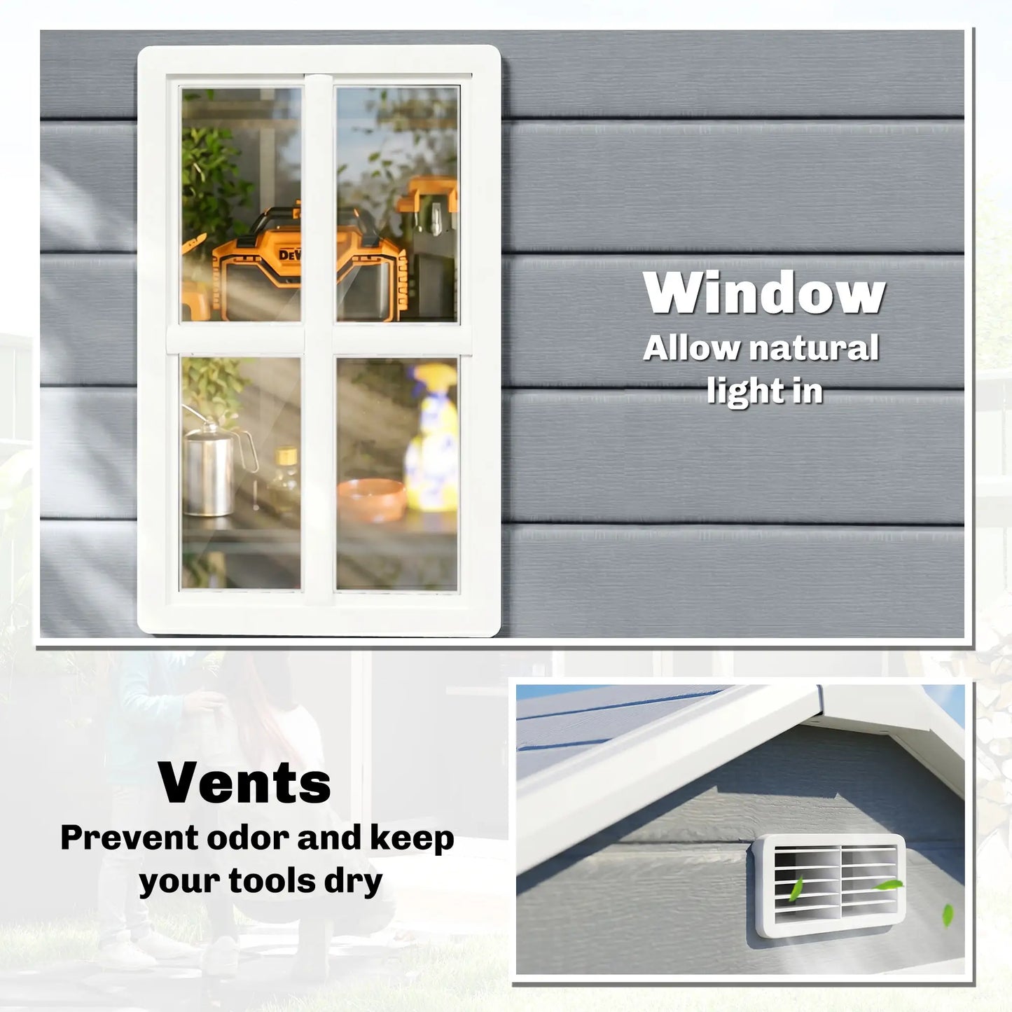 6x4.5ft Plastic Garden Shed, Lockable Tool Storage, Double Doors, Vent, Gray Sheds at Gallery Canada