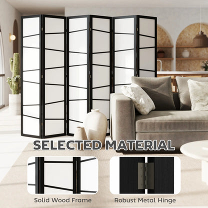 66.9" Folding Room Divider, 6 Panel Wood Frame Partition, White Room Dividers at Gallery Canada