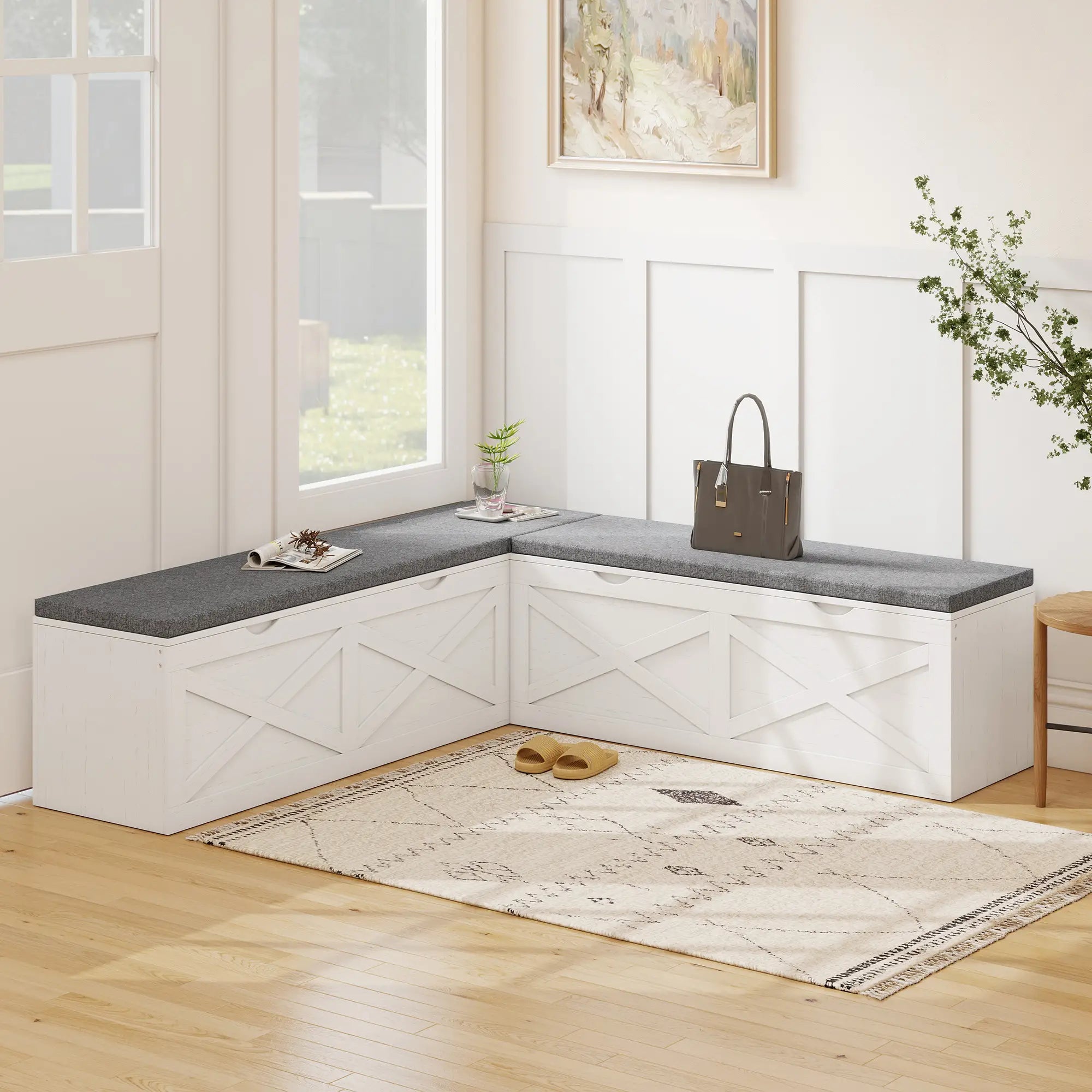 L-Shaped Shoe Bench With Padded Cushion, White Shoe Storage Cabinets & Racks at Gallery Canada