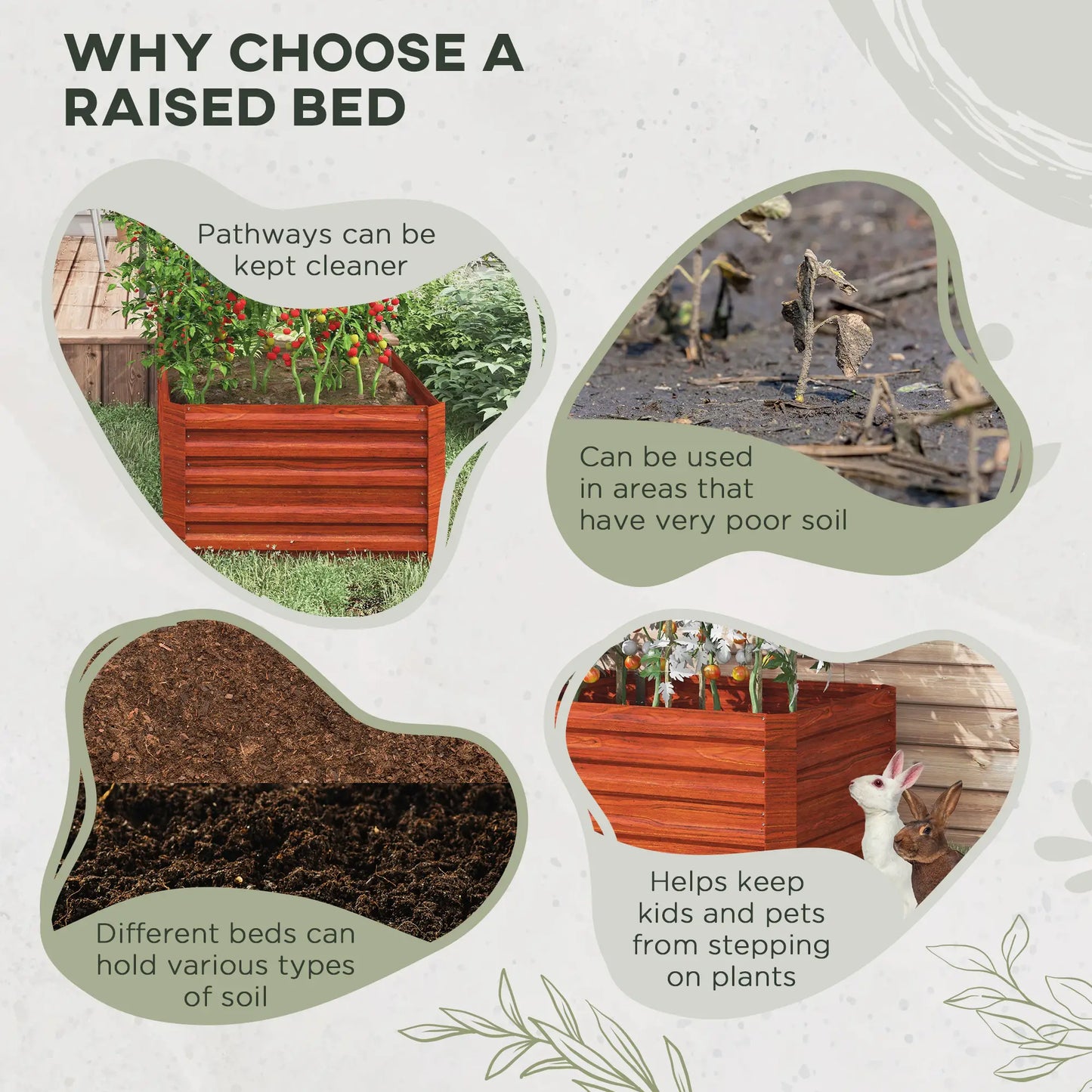 Galvanized Raised Garden Bed, Steel Planter, 71" x 35" x 23", Rustic Brown, Brown Raised Garden Beds at Gallery Canada