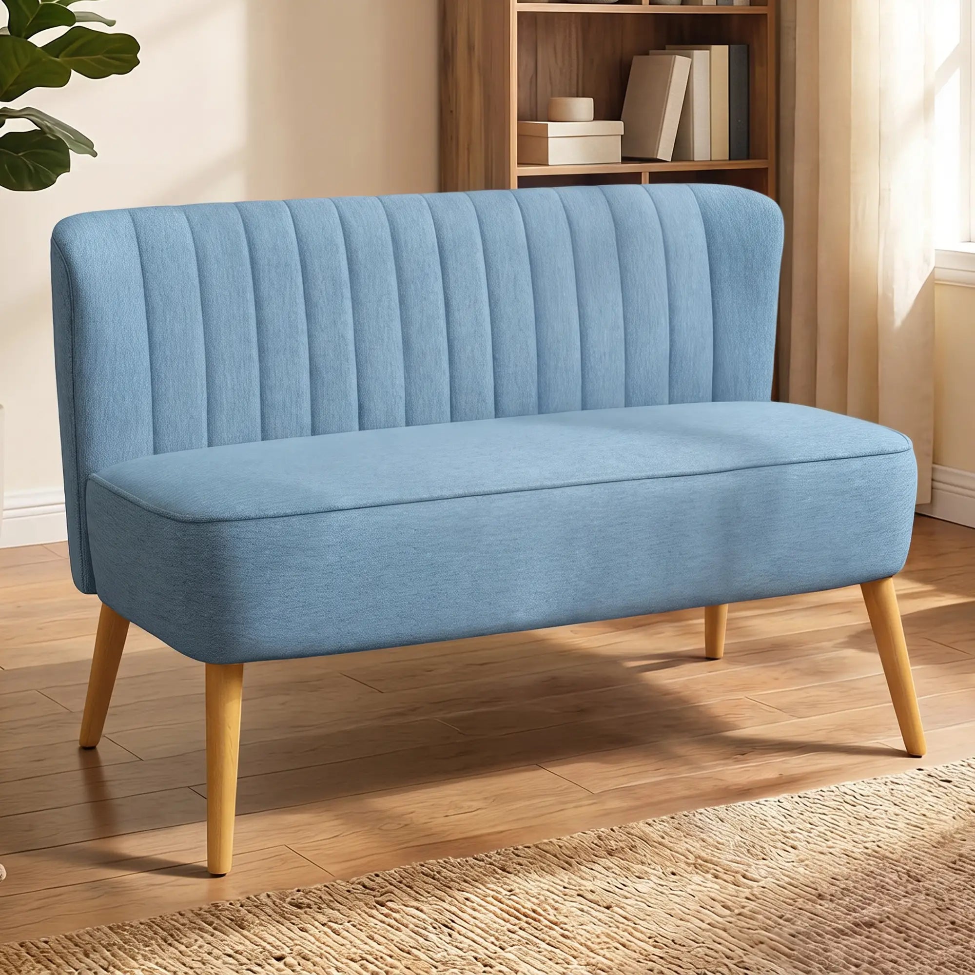 2 Seat Sofa, Upholstered Loveseat With Rubber Wood Legs, Blue 2-Seater Sofas at Gallery Canada